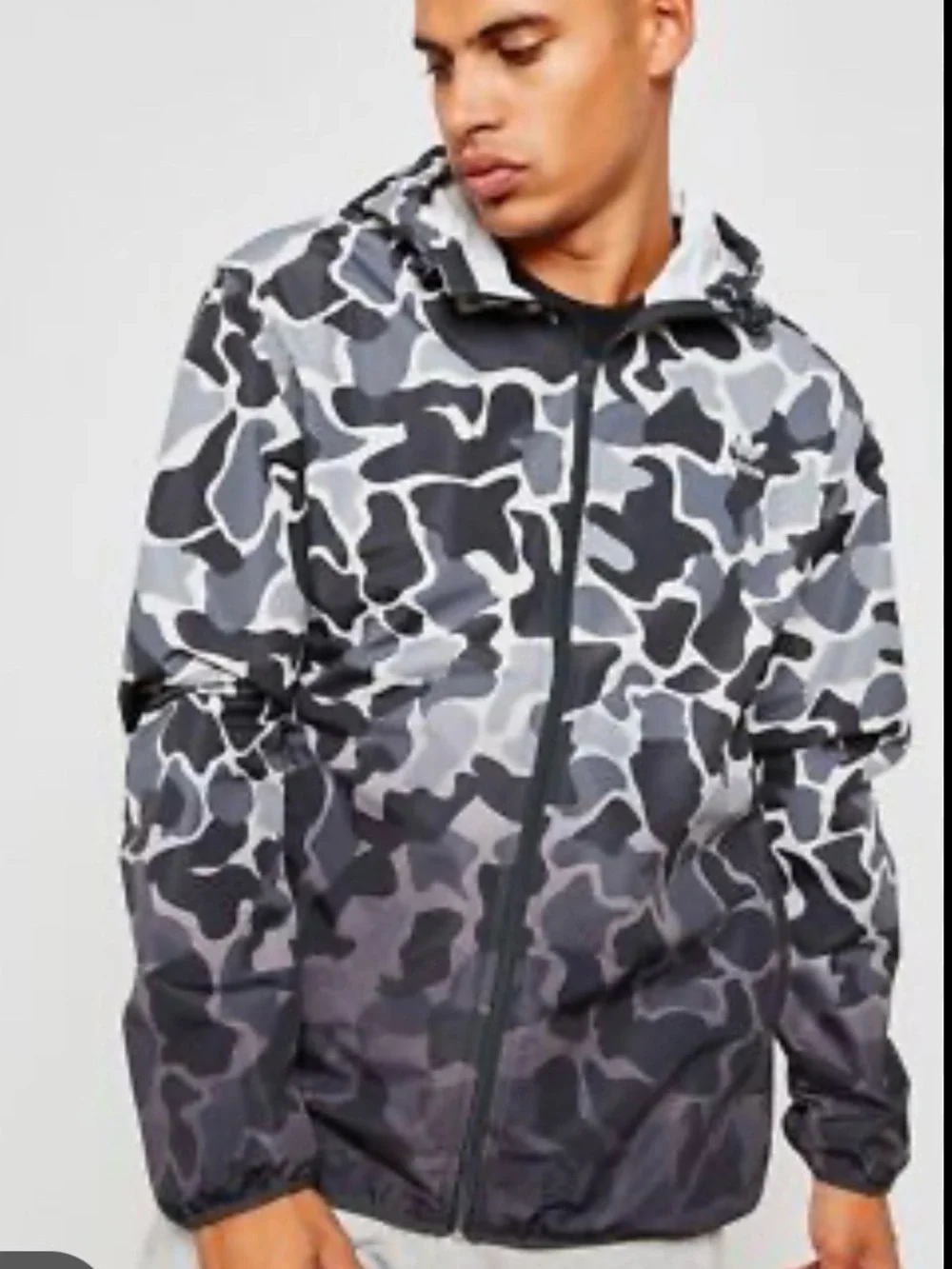 Adidas Originals Camo Windbreaker Jacket Small Black Gray White Hooded - Picture 1 of 7
